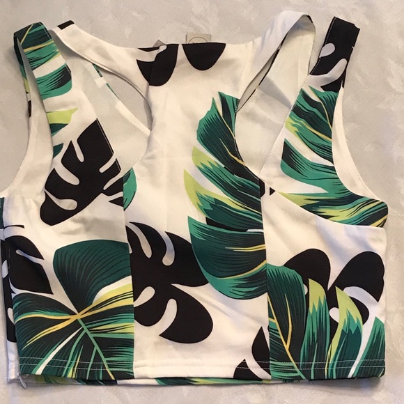 Palm print crop top with a side zipper - Picture 2 of 2